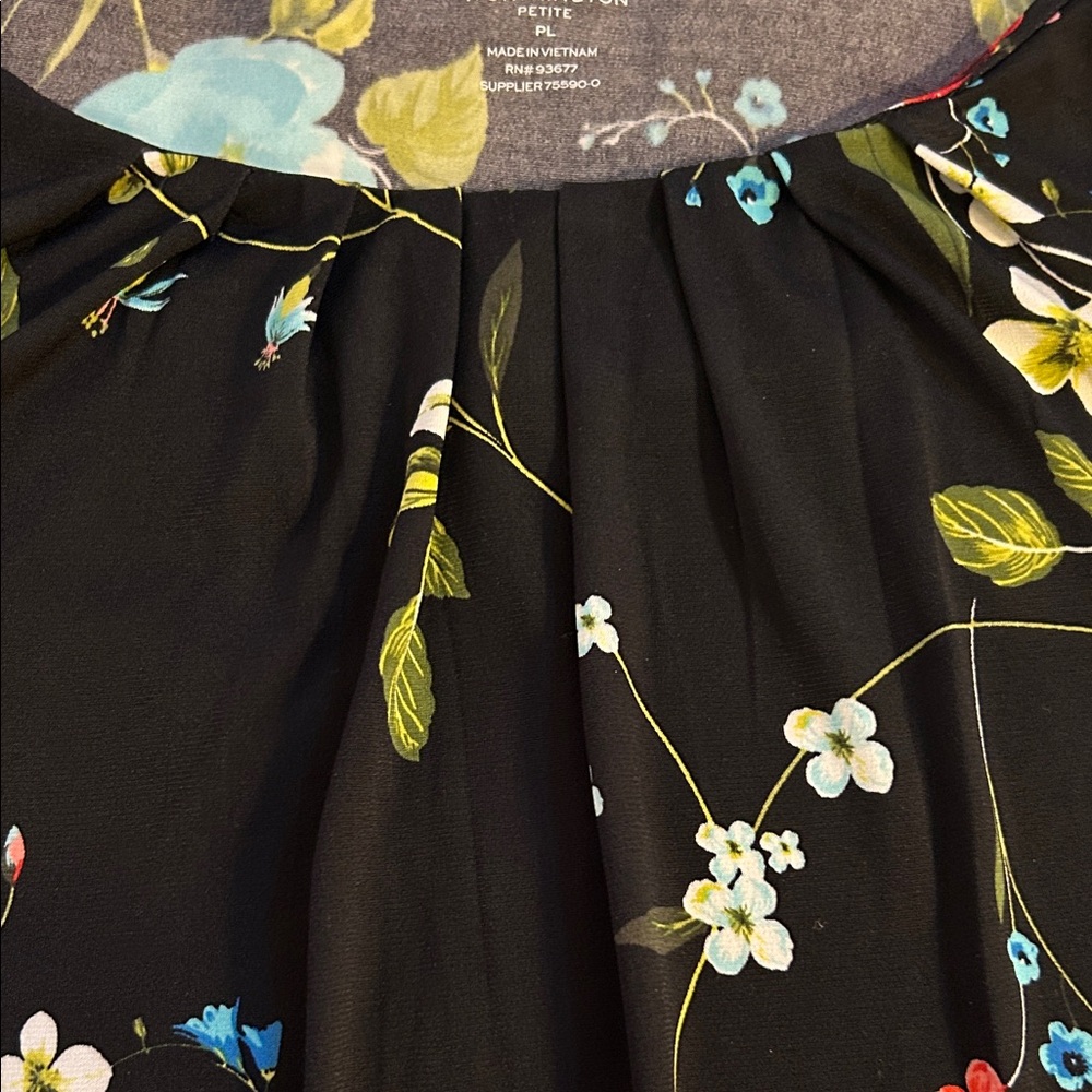 Worthington Black Short Sleeve Floral Tee with Blue and Red Flowers - Picture 3 of 8